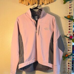 The North Face Women's Apex Bionic Softshell Jacket in a pink with grey trim,